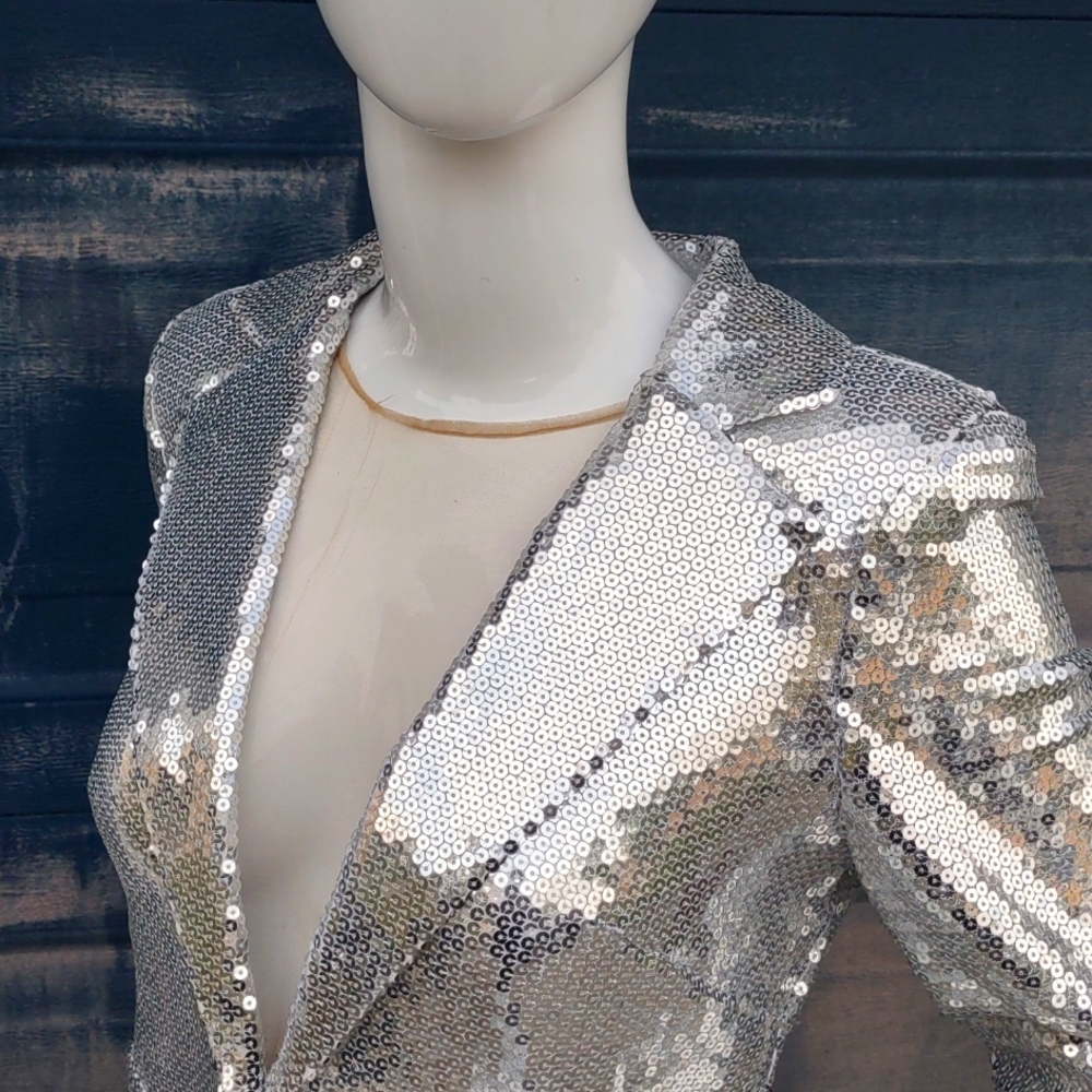 LADIES HAND TAILORED MULTICOLOR SILVER SEQUINS GLITTER COCKTAIL SPECIALTY DRESS
